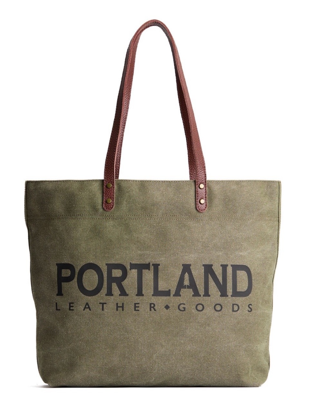 Portland Leather Olive Canvas Tote with Brown Leather Straps
